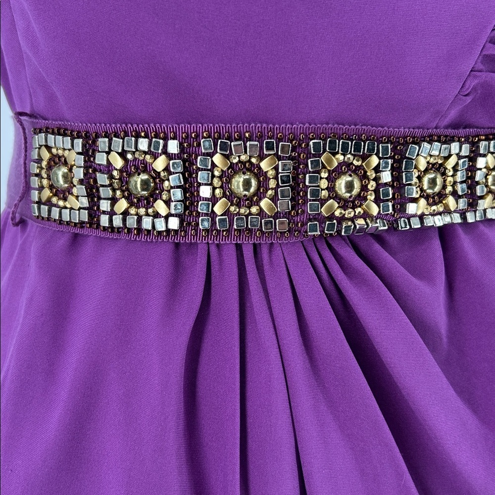 Trina Turk LaRoux Violet Purple Silk One Shoulder Mini Sheath Dress Ruffle 6 - Picture 5 of 15